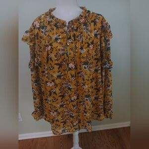 2/$15 Lane Bryant Ruffle Floral Popover Blouse